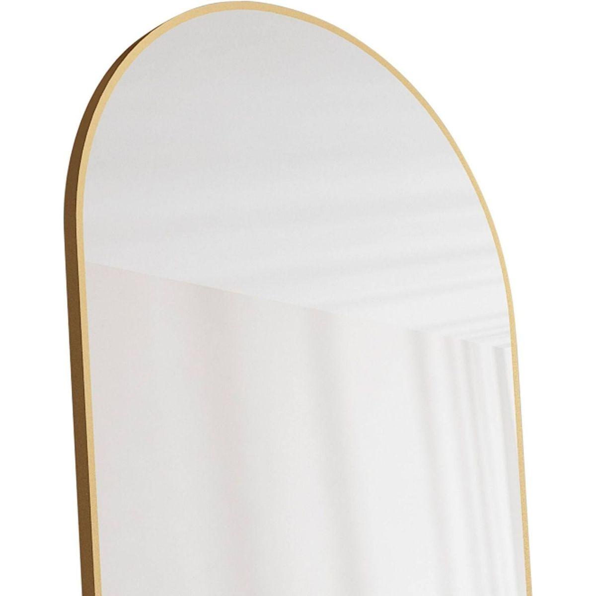 The third generation floor mounted full length rearview mirror. Aluminum alloy metal frame arched wall mirror, bathroom makeup mirror, clothing store, wall mounted. Gold 60 "x16.5"