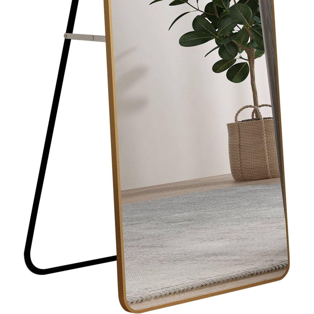 The third generation floor mounted full length rearview mirror. Aluminum alloy metal frame arched wall mirror, bathroom makeup mirror, clothing store, wall mounted. Gold 60 "x16.5"