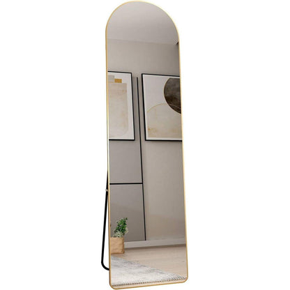 The third generation floor mounted full length rearview mirror. Aluminum alloy metal frame arched wall mirror, bathroom makeup mirror, clothing store, wall mounted. Gold 60 "x16.5"