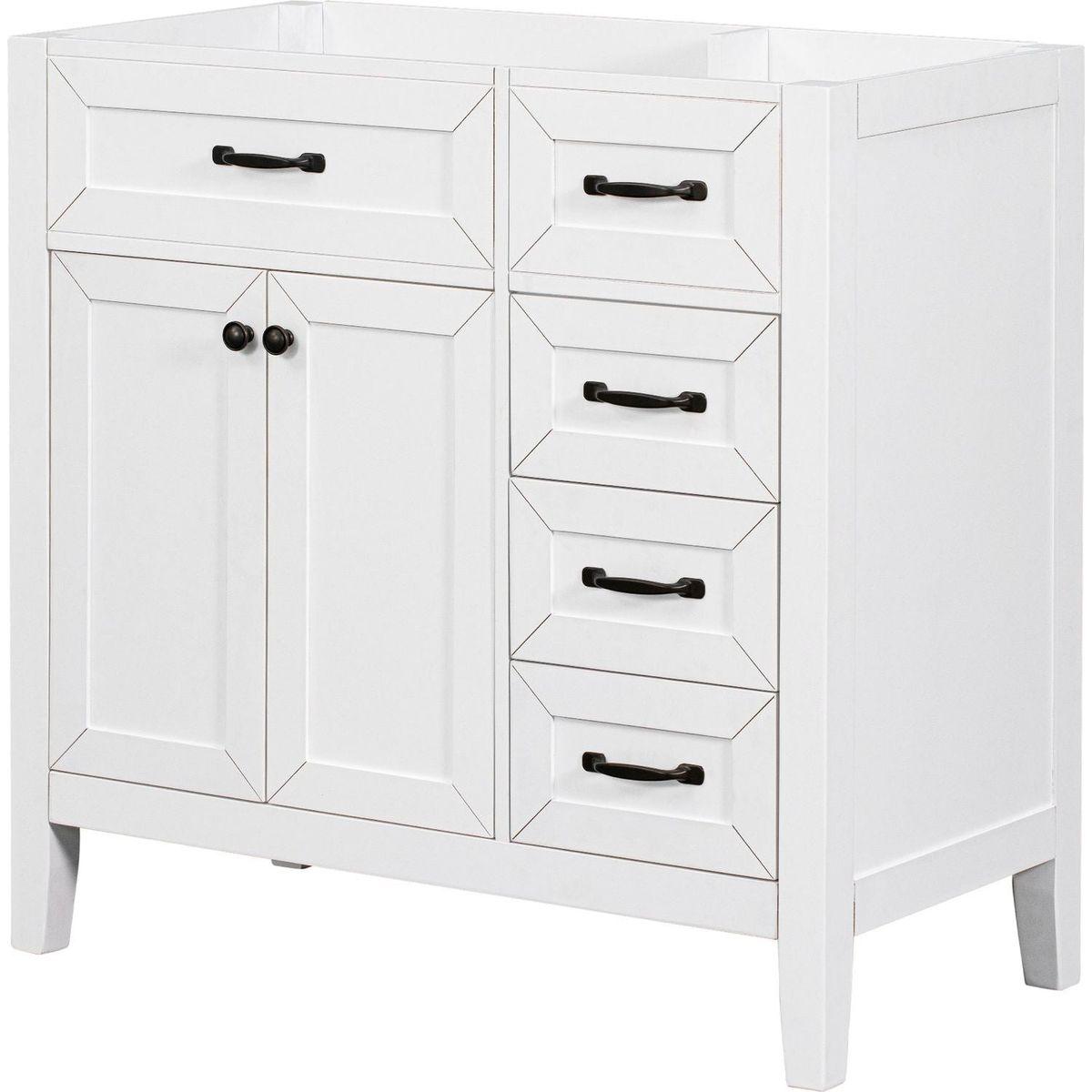 36" Bathroom Vanity without Sink, Cabinet Base Only, Bathroom Cabinet with Drawers, Solid Frame and MDF Board, White