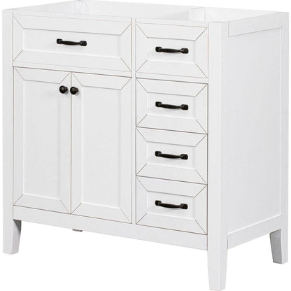 36" Bathroom Vanity without Sink, Cabinet Base Only, Bathroom Cabinet with Drawers, Solid Frame and MDF Board, White