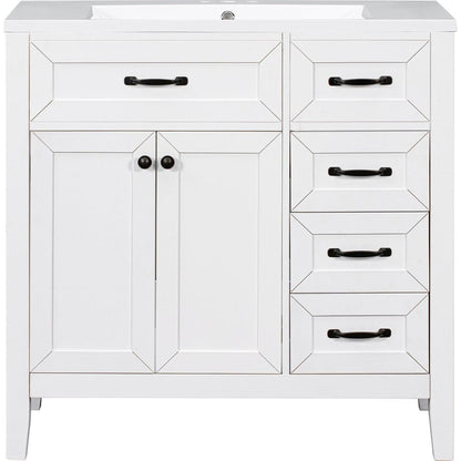 36" Bathroom Vanity with Sink Combo, White Bathroom Cabinet with Drawers, Solid Frame and MDF Board