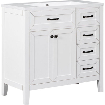 36" Bathroom Vanity with Sink Combo, White Bathroom Cabinet with Drawers, Solid Frame and MDF Board