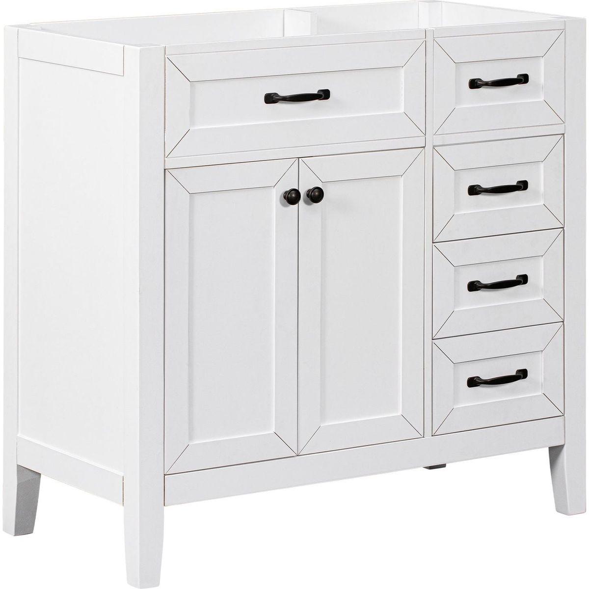 36" Bathroom Vanity without Sink, Cabinet Base Only, Bathroom Cabinet with Drawers, Solid Frame and MDF Board, White