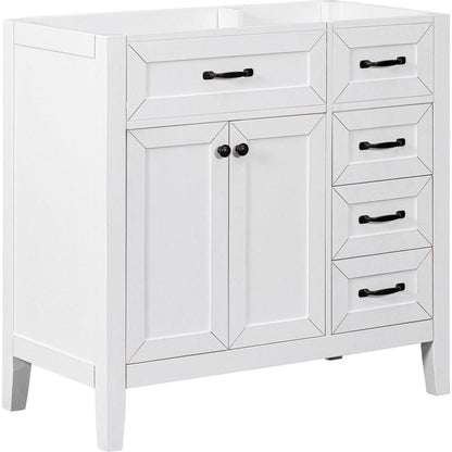 36" Bathroom Vanity without Sink, Cabinet Base Only, Bathroom Cabinet with Drawers, Solid Frame and MDF Board, White