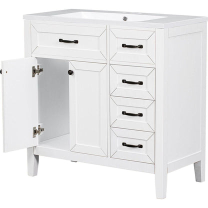 36" Bathroom Vanity with Sink Combo, White Bathroom Cabinet with Drawers, Solid Frame and MDF Board