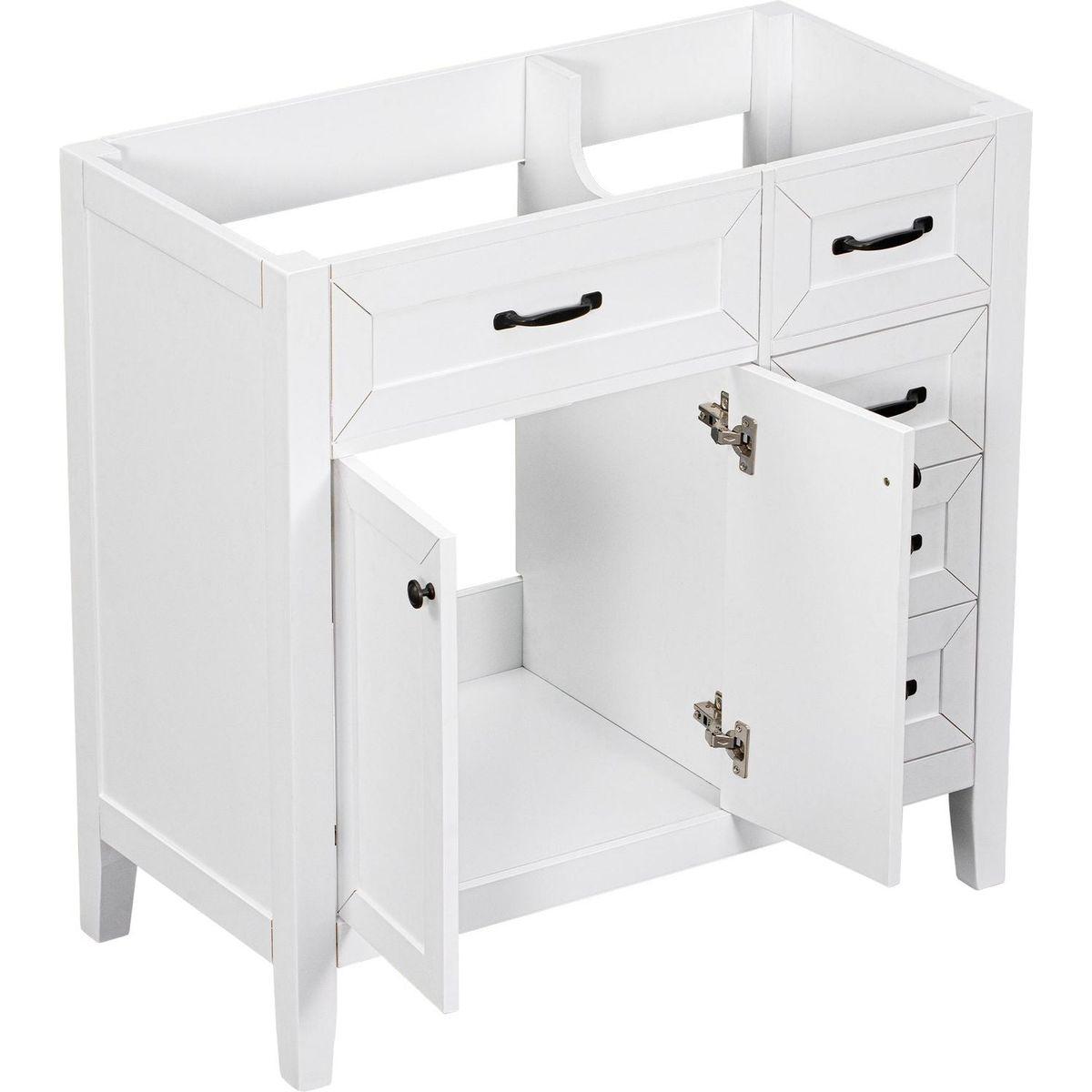 36" Bathroom Vanity without Sink, Cabinet Base Only, Bathroom Cabinet with Drawers, Solid Frame and MDF Board, White