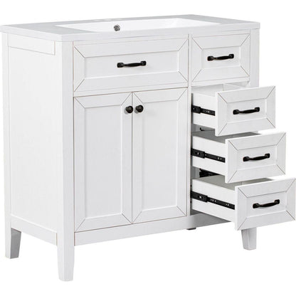 36" Bathroom Vanity with Sink Combo, White Bathroom Cabinet with Drawers, Solid Frame and MDF Board