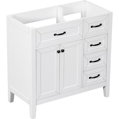 36" Bathroom Vanity without Sink, Cabinet Base Only, Bathroom Cabinet with Drawers, Solid Frame and MDF Board, White