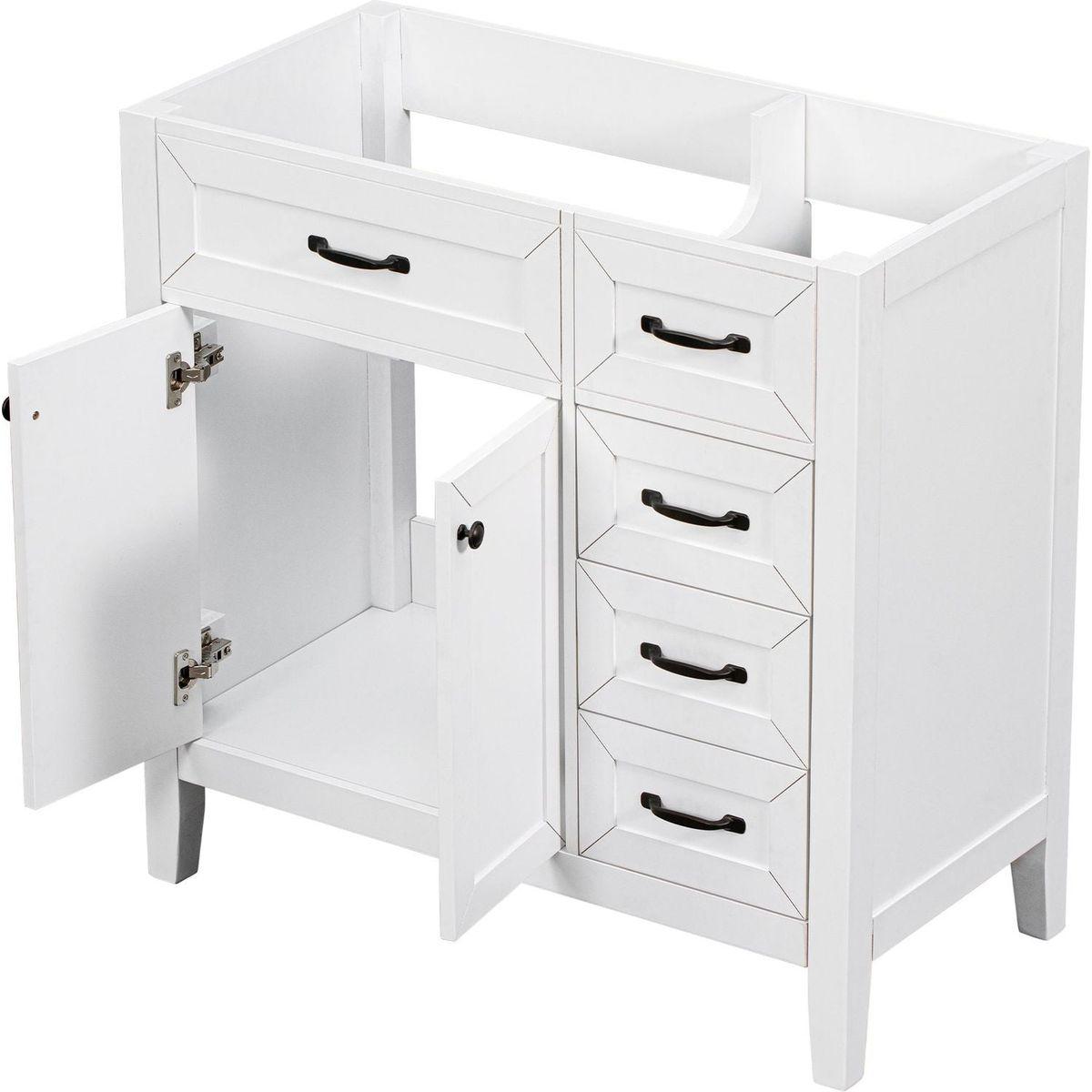 36" Bathroom Vanity without Sink, Cabinet Base Only, Bathroom Cabinet with Drawers, Solid Frame and MDF Board, White