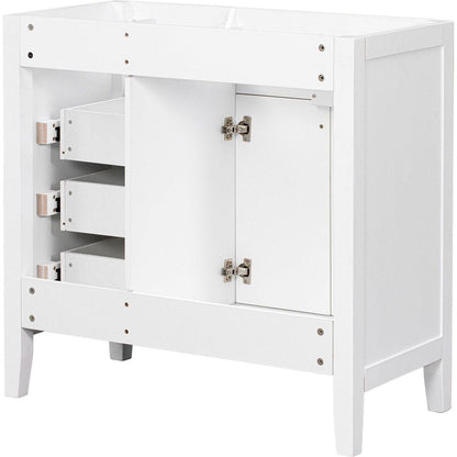 36" Bathroom Vanity without Sink, Cabinet Base Only, Bathroom Cabinet with Drawers, Solid Frame and MDF Board, White