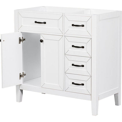 36" Bathroom Vanity without Sink, Cabinet Base Only, Bathroom Cabinet with Drawers, Solid Frame and MDF Board, White