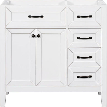 36" Bathroom Vanity without Sink, Cabinet Base Only, Bathroom Cabinet with Drawers, Solid Frame and MDF Board, White