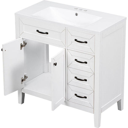 36" Bathroom Vanity with Sink Combo, White Bathroom Cabinet with Drawers, Solid Frame and MDF Board