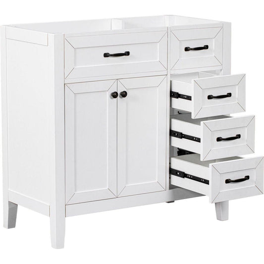 36" Bathroom Vanity without Sink, Cabinet Base Only, Bathroom Cabinet with Drawers, Solid Frame and MDF Board, White