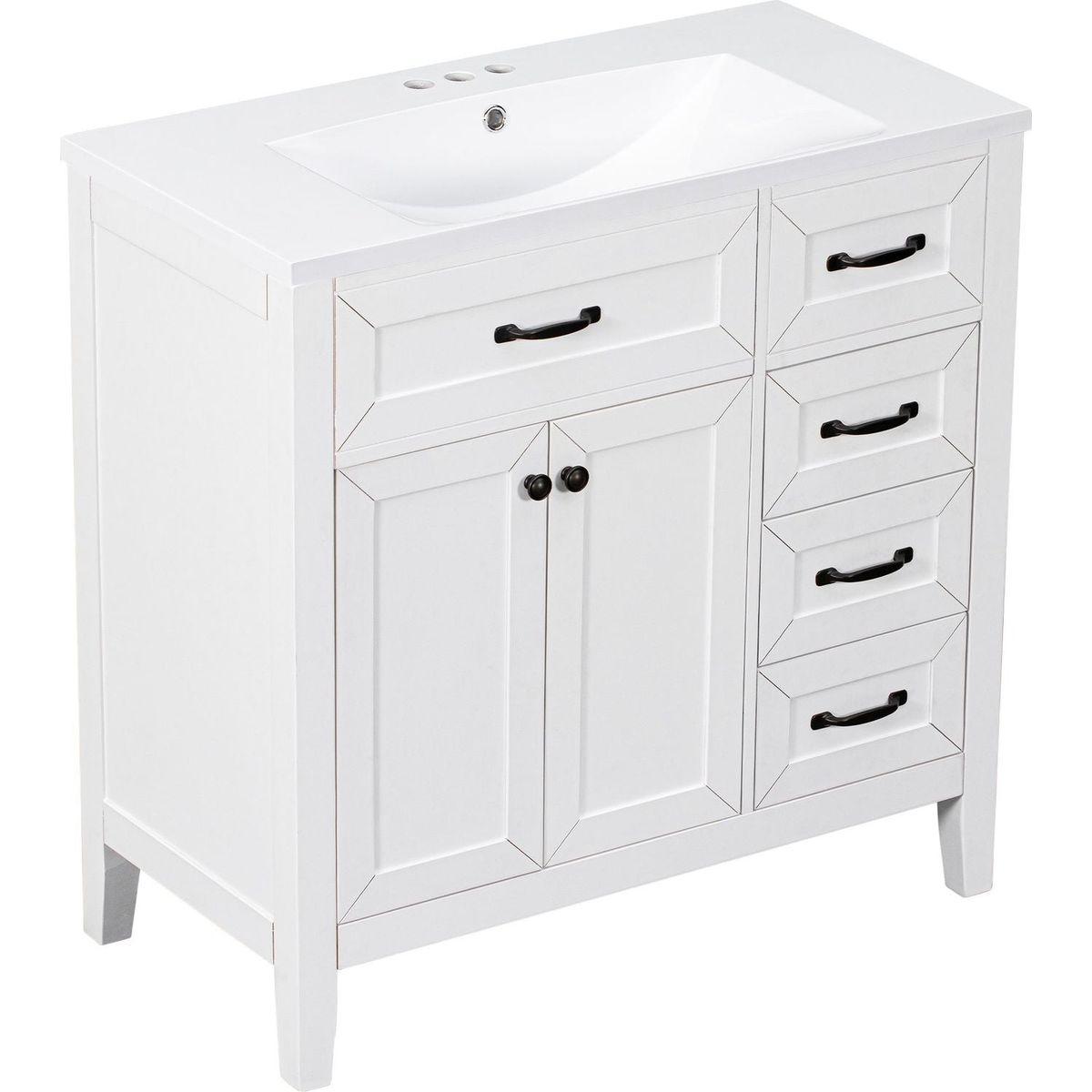 36" Bathroom Vanity with Sink Combo, White Bathroom Cabinet with Drawers, Solid Frame and MDF Board