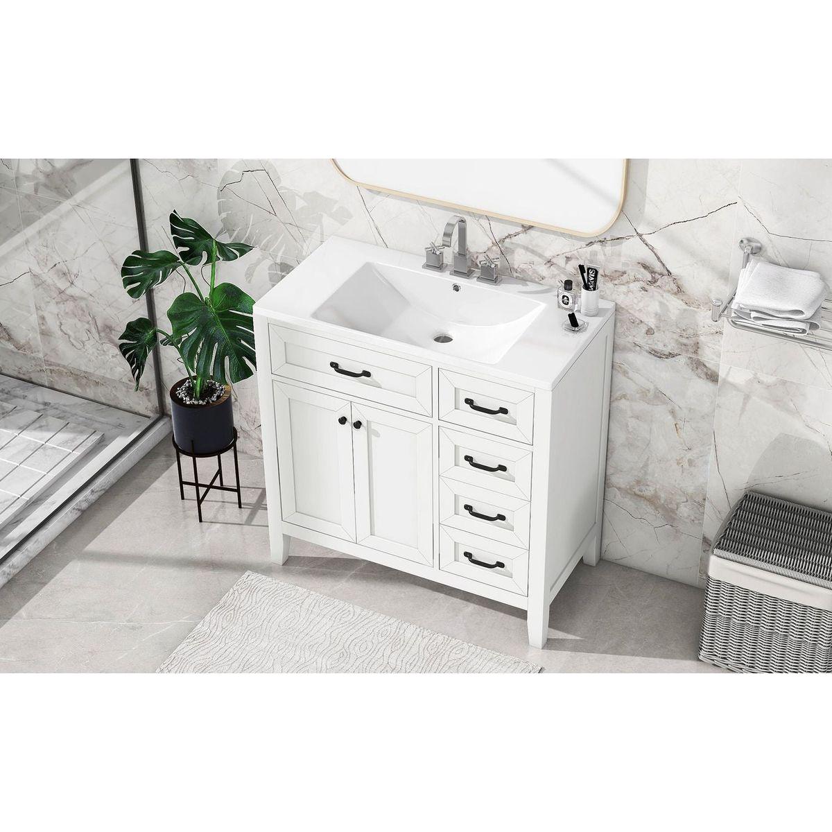 36" Bathroom Vanity with Sink Combo, White Bathroom Cabinet with Drawers, Solid Frame and MDF Board