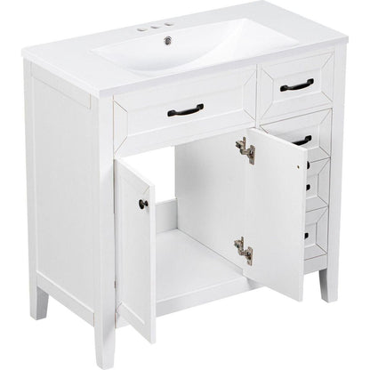 36" Bathroom Vanity with Sink Combo, White Bathroom Cabinet with Drawers, Solid Frame and MDF Board