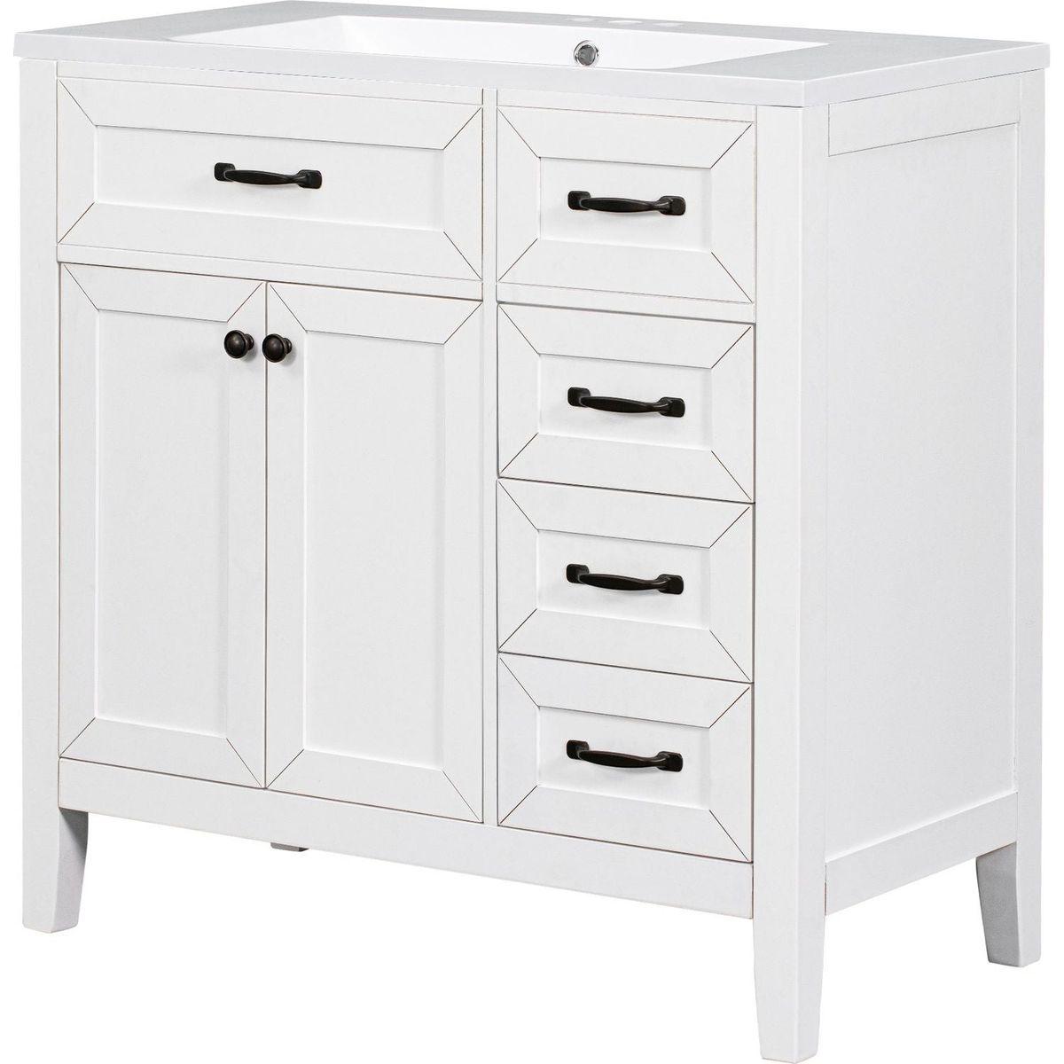 36" Bathroom Vanity with Sink Combo, White Bathroom Cabinet with Drawers, Solid Frame and MDF Board