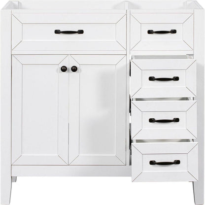 36" Bathroom Vanity without Sink, Cabinet Base Only, Bathroom Cabinet with Drawers, Solid Frame and MDF Board, White