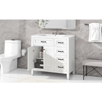 36" Bathroom Vanity with Sink Combo, White Bathroom Cabinet with Drawers, Solid Frame and MDF Board