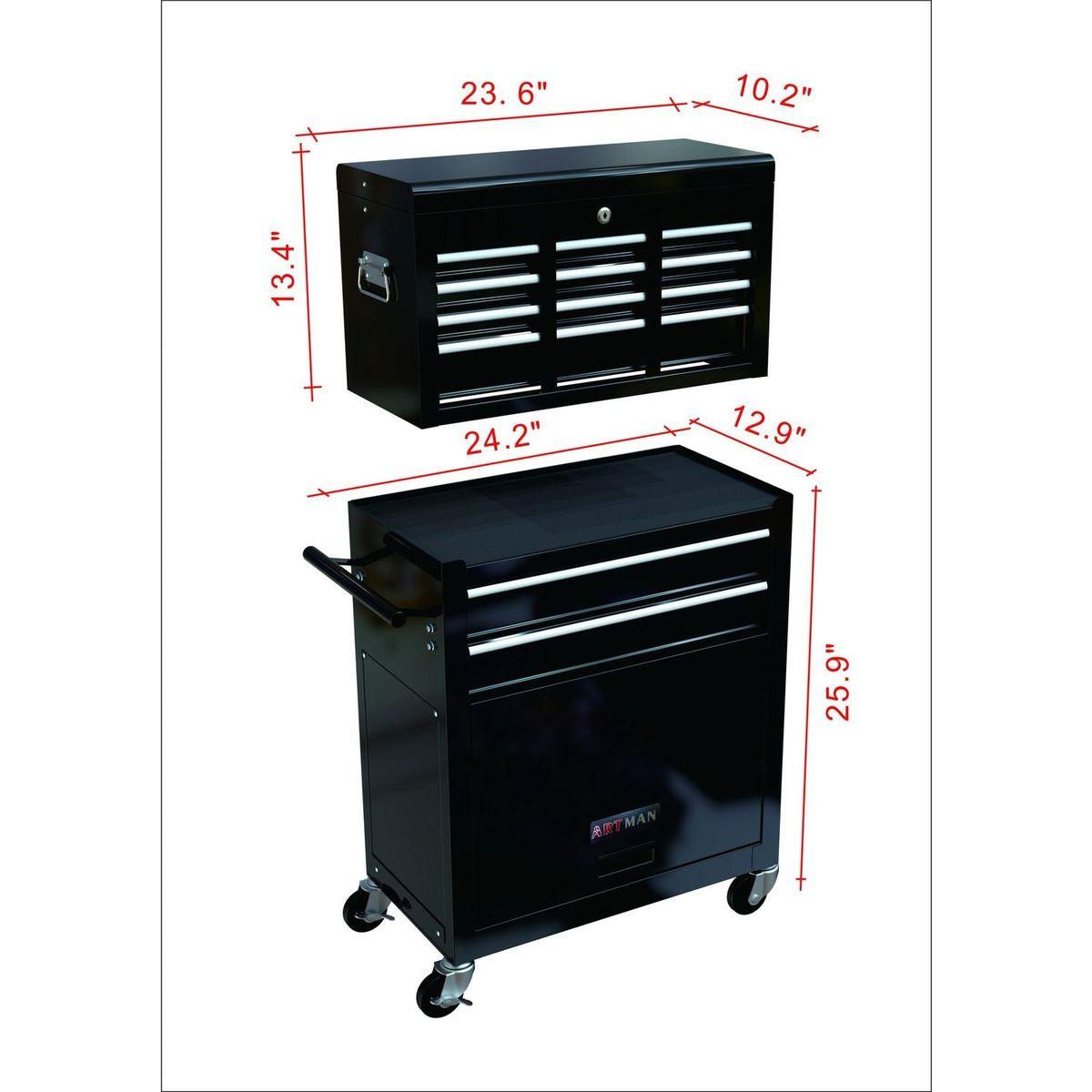 High Capacity Rolling Tool Chest with Wheels and Drawers, 8-Drawer Tool Storage Cabinet--BLACK