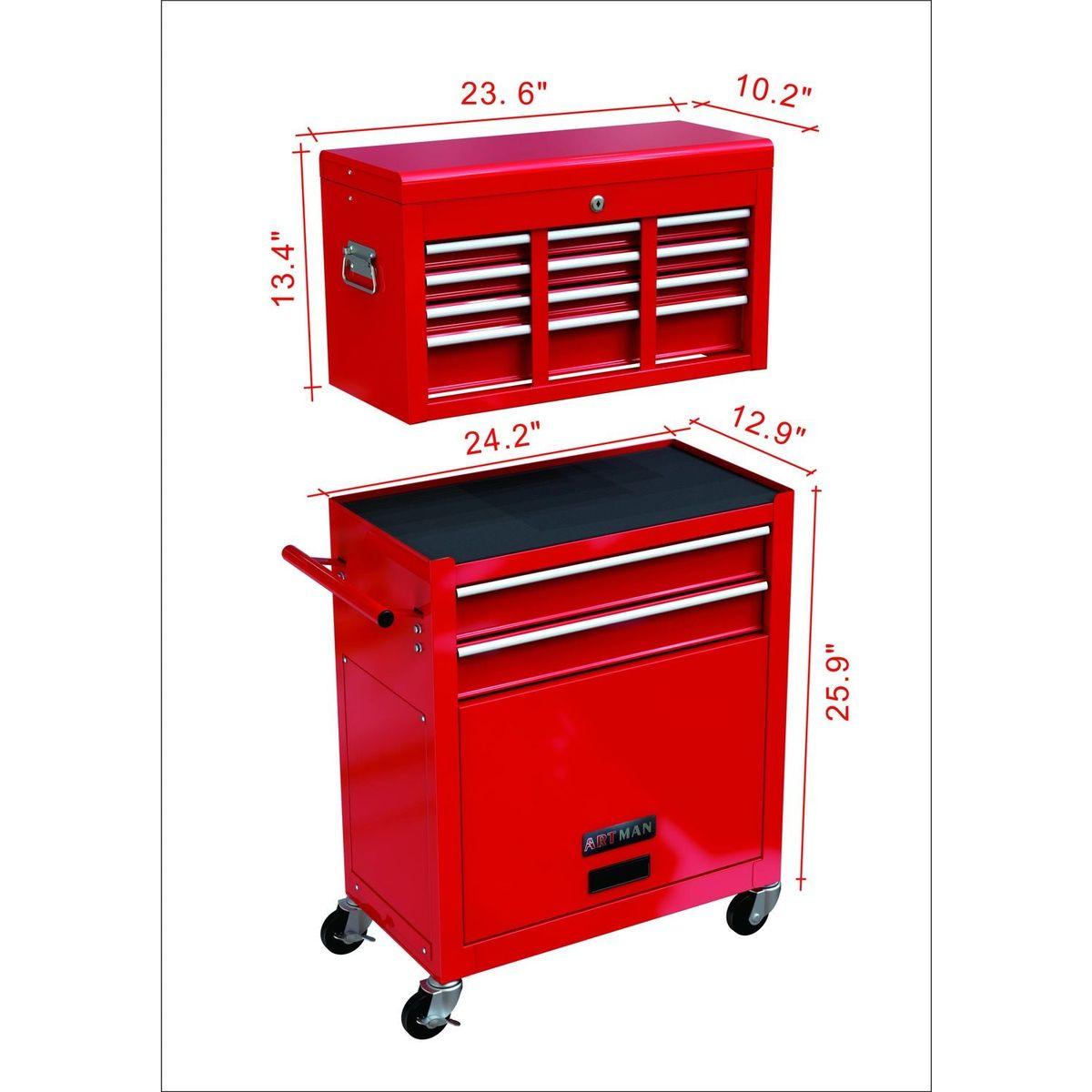 High Capacity Rolling Tool Chest with Wheels and Drawers, 8-Drawer Tool Storage Cabinet--RED