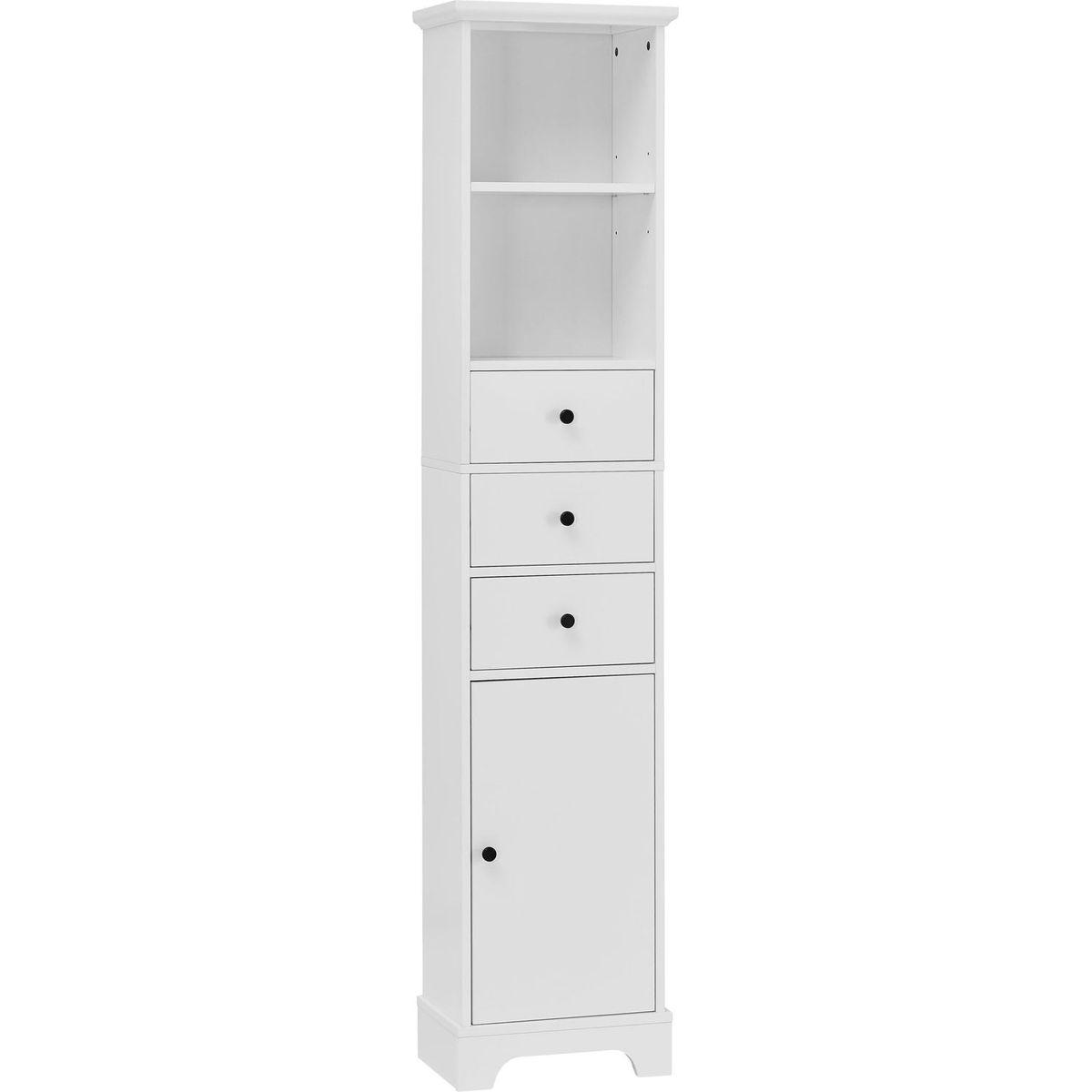 White Tall Bathroom Cabinet, Freestanding Storage Cabinet with 3 Drawers and Adjustable Shelf, MDF Board with Painted Finish