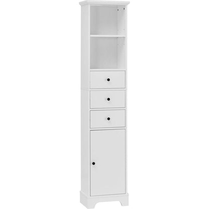 White Tall Bathroom Cabinet, Freestanding Storage Cabinet with 3 Drawers and Adjustable Shelf, MDF Board with Painted Finish