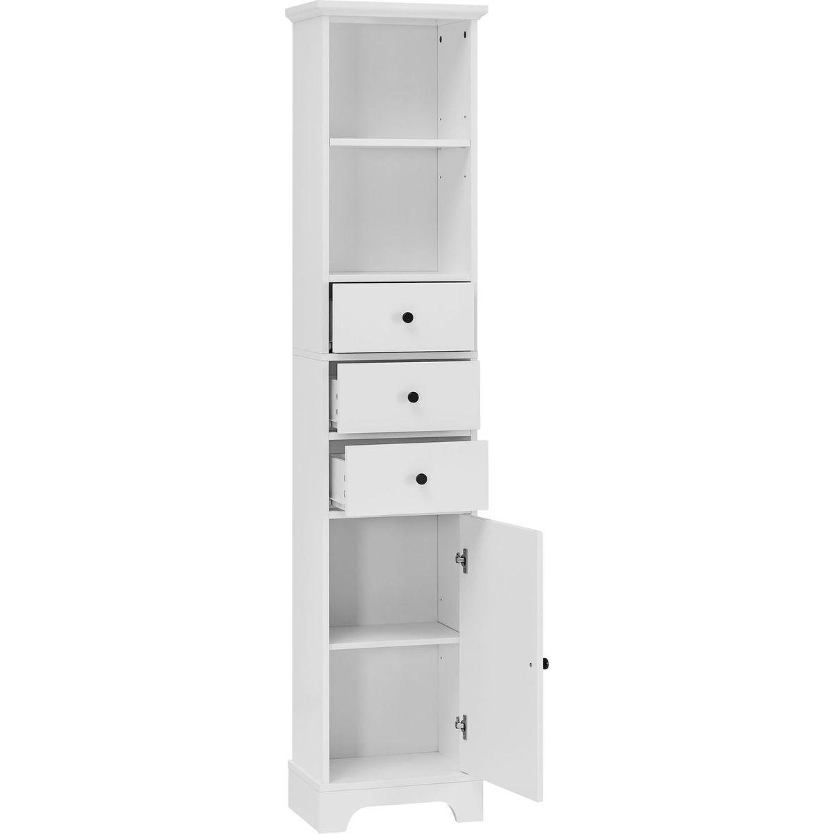 White Tall Bathroom Cabinet, Freestanding Storage Cabinet with 3 Drawers and Adjustable Shelf, MDF Board with Painted Finish