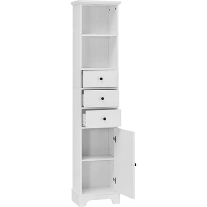 White Tall Bathroom Cabinet, Freestanding Storage Cabinet with 3 Drawers and Adjustable Shelf, MDF Board with Painted Finish