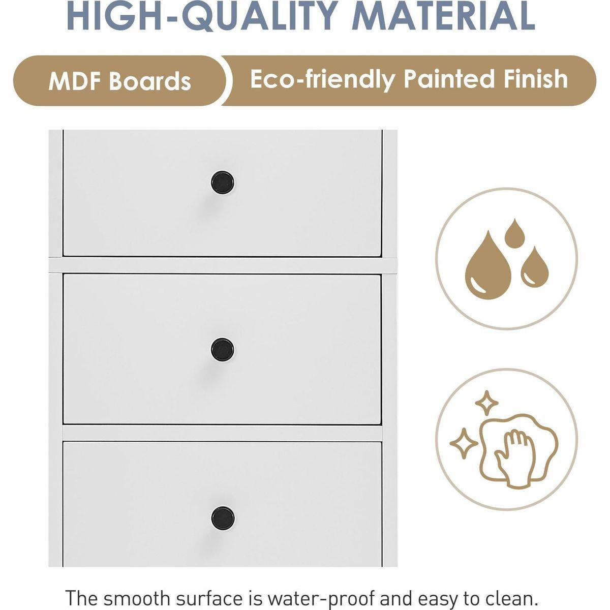 White Tall Bathroom Cabinet, Freestanding Storage Cabinet with 3 Drawers and Adjustable Shelf, MDF Board with Painted Finish