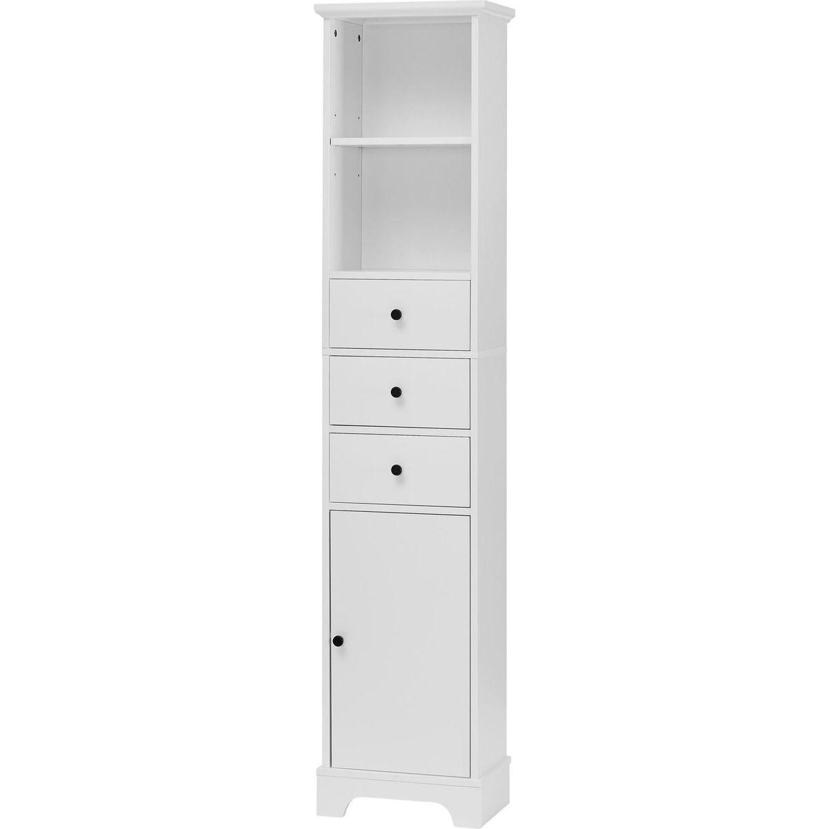 White Tall Bathroom Cabinet, Freestanding Storage Cabinet with 3 Drawers and Adjustable Shelf, MDF Board with Painted Finish