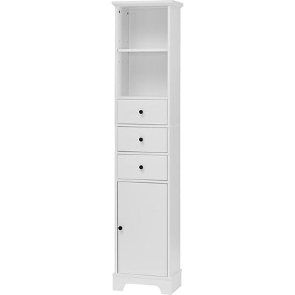White Tall Bathroom Cabinet, Freestanding Storage Cabinet with 3 Drawers and Adjustable Shelf, MDF Board with Painted Finish