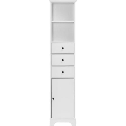 White Tall Bathroom Cabinet, Freestanding Storage Cabinet with 3 Drawers and Adjustable Shelf, MDF Board with Painted Finish