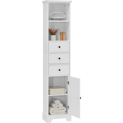 White Tall Bathroom Cabinet, Freestanding Storage Cabinet with 3 Drawers and Adjustable Shelf, MDF Board with Painted Finish