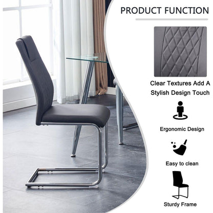 Modern Dining Chairs with Faux Leather Padded Seat Dining Living Room Chairs Upholstered Chair with Metal Legs Design for Kitchen, Living, Bedroom, Dining Room Side Chairs Set of 4 (Grey+PU)