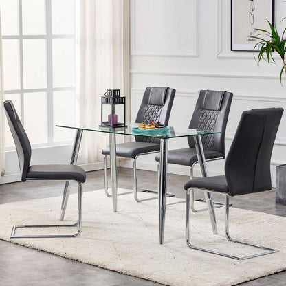 Modern Dining Chairs with Faux Leather Padded Seat Dining Living Room Chairs Upholstered Chair with Metal Legs Design for Kitchen, Living, Bedroom, Dining Room Side Chairs Set of 4 (Grey+PU)