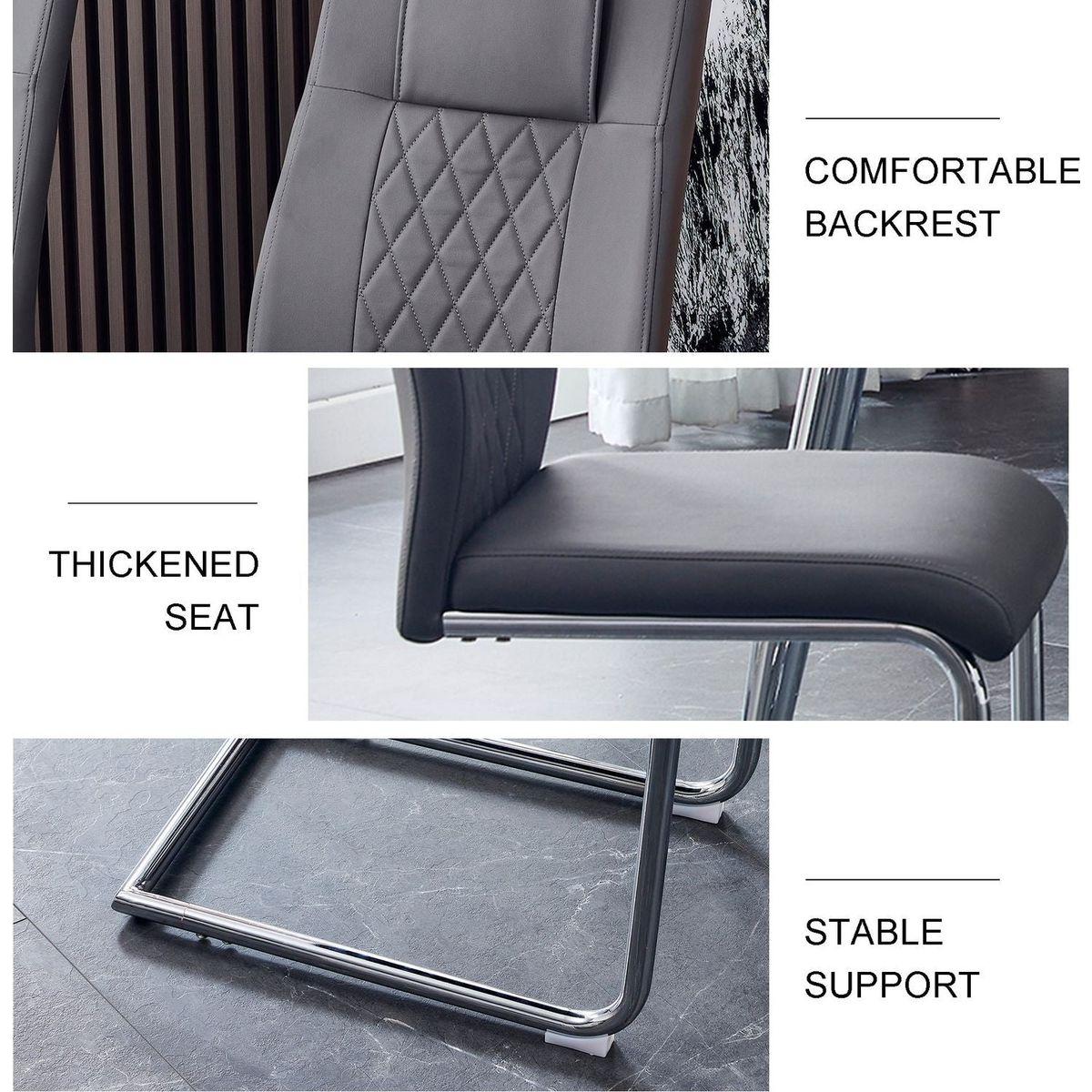 Modern Dining Chairs with Faux Leather Padded Seat Dining Living Room Chairs Upholstered Chair with Metal Legs Design for Kitchen, Living, Bedroom, Dining Room Side Chairs Set of 4 (Grey+PU)