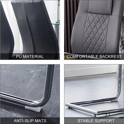 Modern Dining Chairs with Faux Leather Padded Seat Dining Living Room Chairs Upholstered Chair with Metal Legs Design for Kitchen, Living, Bedroom, Dining Room Side Chairs Set of 4 (Grey+PU)