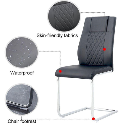 Modern Dining Chairs with Faux Leather Padded Seat Dining Living Room Chairs Upholstered Chair with Metal Legs Design for Kitchen, Living, Bedroom, Dining Room Side Chairs Set of 4 (Grey+PU)