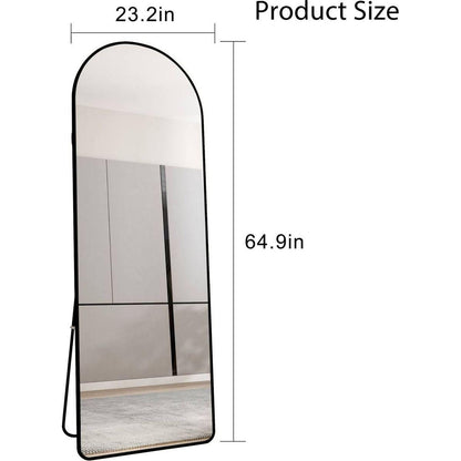 The 3st generation of floor mounted full length mirrors. Aluminum alloy metal frame arched wall mirror, bathroom makeup mirror, bedroom porch, clothing store, wall mounted. Black 65 "x 23"