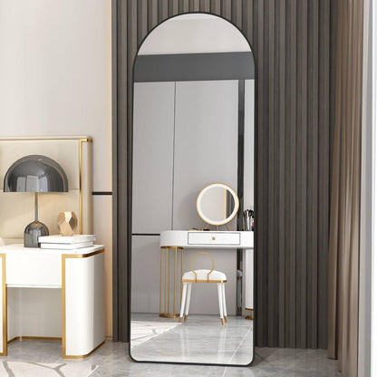 The 3st generation of floor mounted full length mirrors. Aluminum alloy metal frame arched wall mirror, bathroom makeup mirror, bedroom porch, clothing store, wall mounted. Black 65 "x 23"