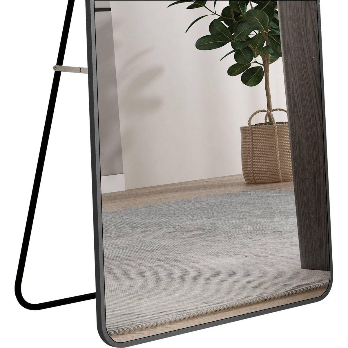 The 3st generation of floor mounted full length mirrors. Aluminum alloy metal frame arched wall mirror, bathroom makeup mirror, bedroom porch, clothing store, wall mounted. Black 65 "x 23"