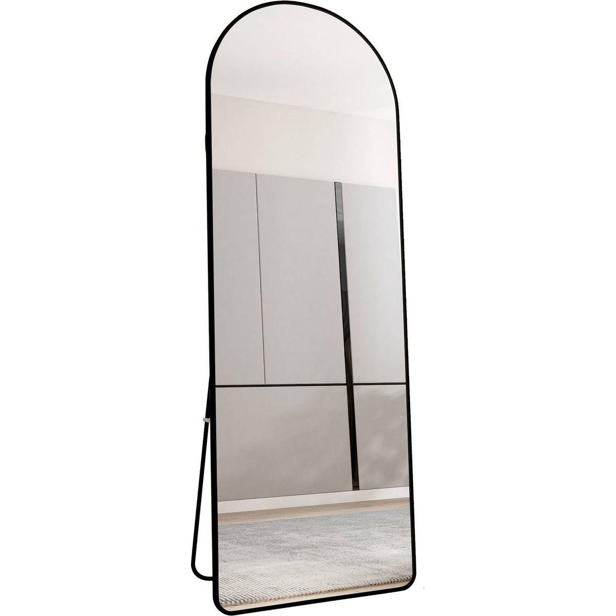 The 3st generation of floor mounted full length mirrors. Aluminum alloy metal frame arched wall mirror, bathroom makeup mirror, bedroom porch, clothing store, wall mounted. Black 65 "x 23"