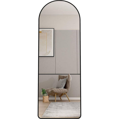 The 3st generation of floor mounted full length mirrors. Aluminum alloy metal frame arched wall mirror, bathroom makeup mirror, bedroom porch, clothing store, wall mounted. Black 65 "x 23"