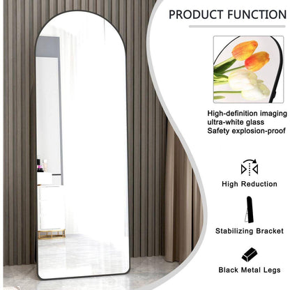 The 3st generation of floor mounted full length mirrors. Aluminum alloy metal frame arched wall mirror, bathroom makeup mirror, bedroom porch, clothing store, wall mounted. Black 65 "x 23"