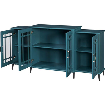 62" TV Stand, Buffet Sideboard Cabinet, Teal Blue