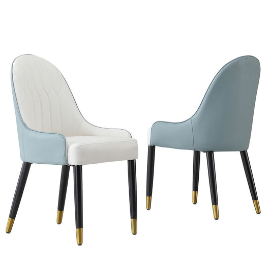 Modern Dining Chairs Set of 2 pcs Faux leather Dining Chair with Metal legs for Living Room/Dining Room/Reception Room(White+blue)