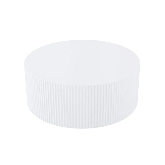 Contemporary Round Coffee Table with Handcrafted Relief, φ35.43inch, Whtie